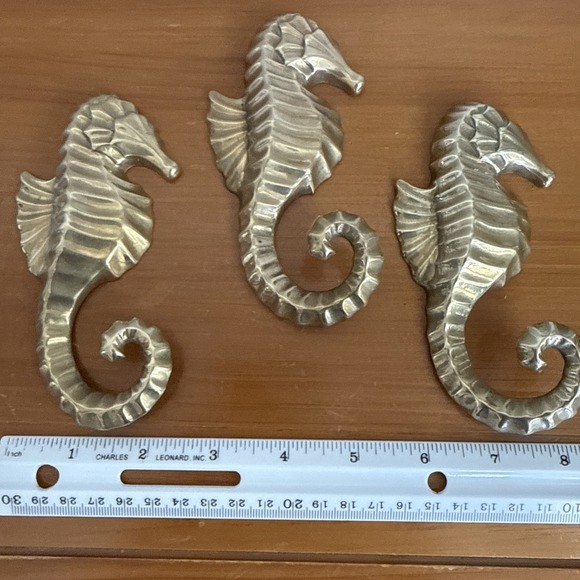 3 Vtg Brass Seahorse Wall Hook Hangers Nautical Coastal Decor Beach House - Picture 7 of 10